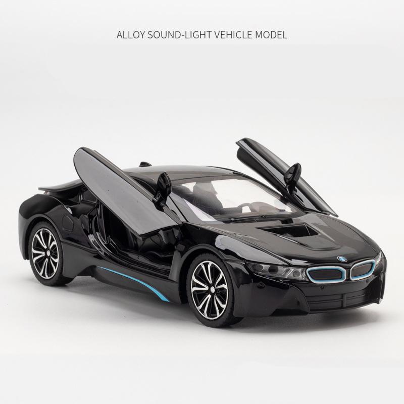 

1:24 i8 New Energy Car Alloy Sports Car Model Diecast Metal Racing Car Vehicles Model Simulation Sound Light Childrens Toys Gift чорний