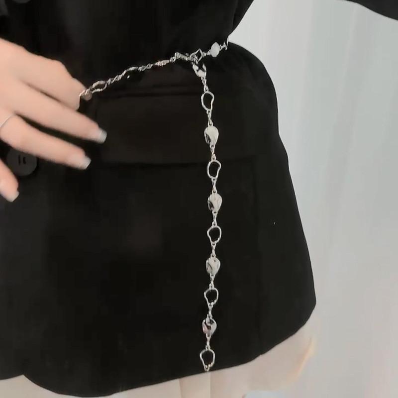 Silbernes Metallkettengürtel für Damen mit glitzernden Pailletten für Freizeit- und formelle Kleidung