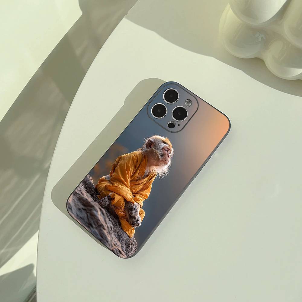 

C-Cute Funny Monkey Phone Case For iPhone 17,16,15,14,13,12,11 Pro Max, Lightweight and practical Soft Black Cover iPhone17