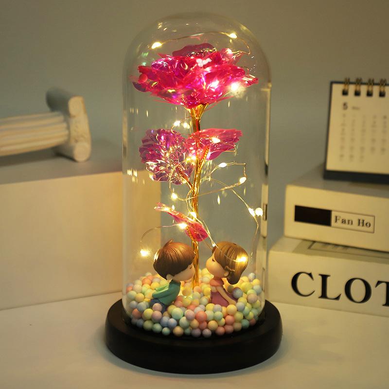 Gold Leaf Rose Glass Cover Eternal Flower Valentine'S Day Creative Gift Decoration