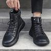 Men's Genuine Leather Black Martin Boots with Velvet, 2022 Spring High-Top Trendy Shoes