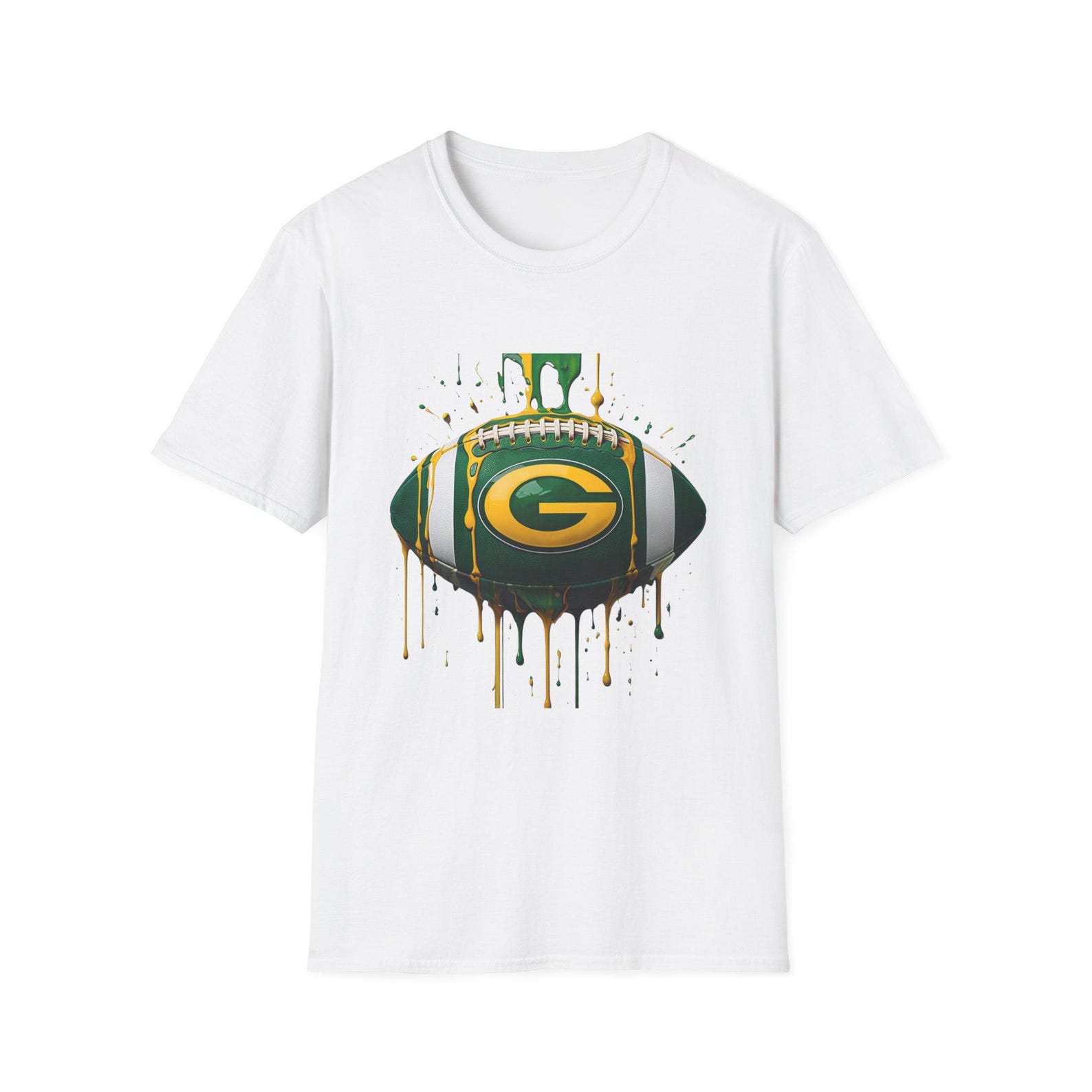Green Bay Football Drip Art T-Shirt | Paint Drip Football Design 4XL