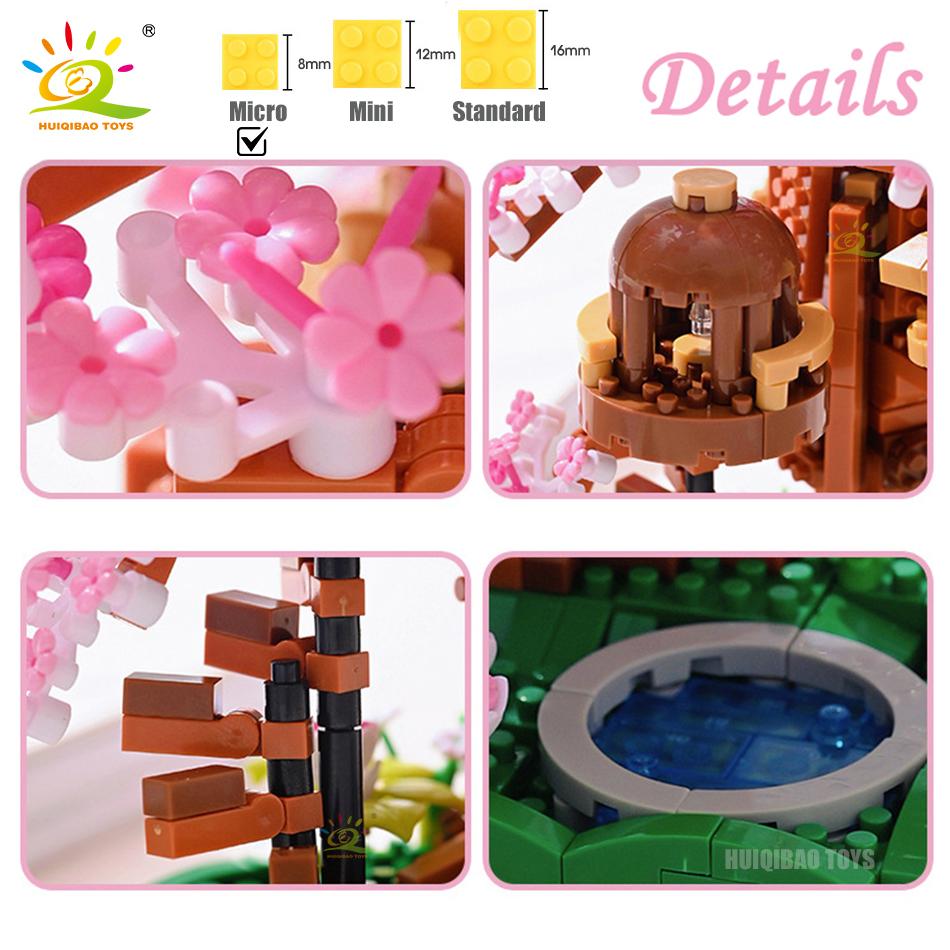 Non-Toxic Mini City Colorful Cherry Blossom Tree House Micro Model Building Blocks Street View Diamond Bricks Toys For Adult Gift