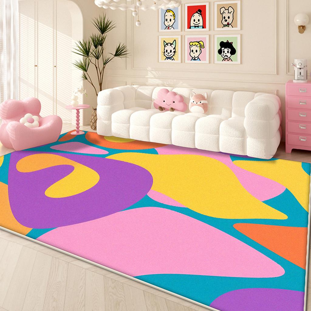 Moderner farbiger Teppich für Wohnzimmer Niedliche Dekoration Zuhause Sofa Waschbare große Teppiche Lounge Schlafzimmer Plüsch-Bodenmatte Einfache Reinigung