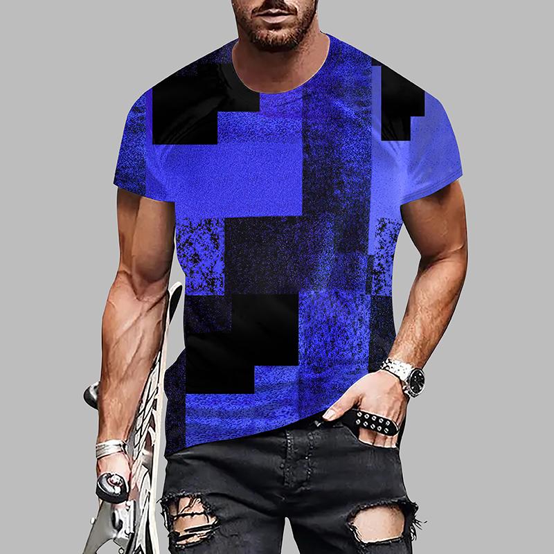 New Summer Men's Fashion T-shirt Personality Geometric Figure Printed Men's T-shirt Top