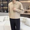 Men's Winter Black Knitted Polo Sweater with Long Sleeves and Lapel