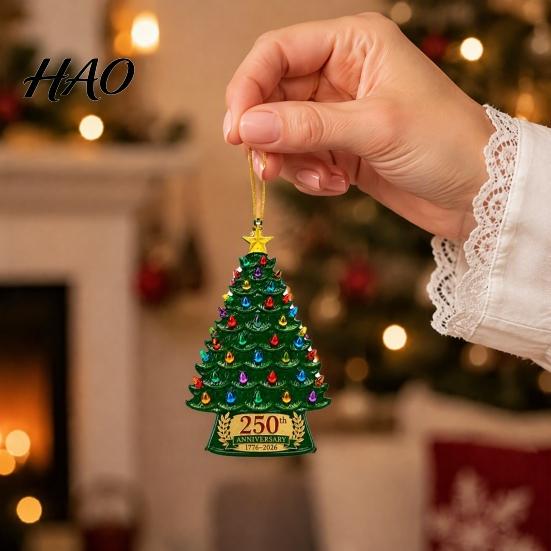 Holiday Gift Ideas 250 Anniversary USA Christmas Tree Ornament, 1776-2026 2D Acrylic Embellishments Years America Hanging Decoration for Patriotic