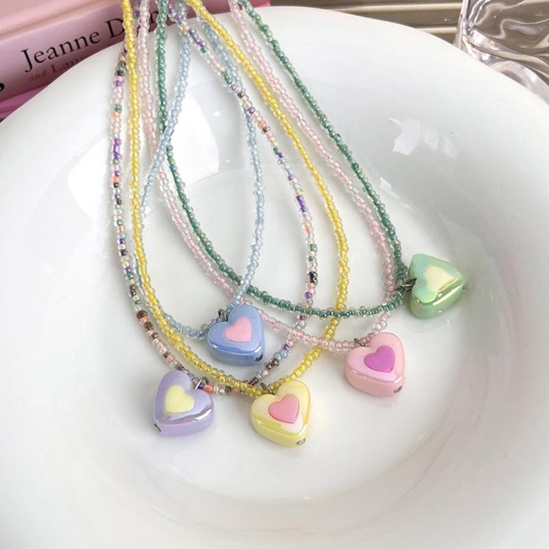 Acrylic Heart Beaded Necklaces Heart Pendant Choker  Beads Chokers Party Accessories Gift for Women Girlfriends