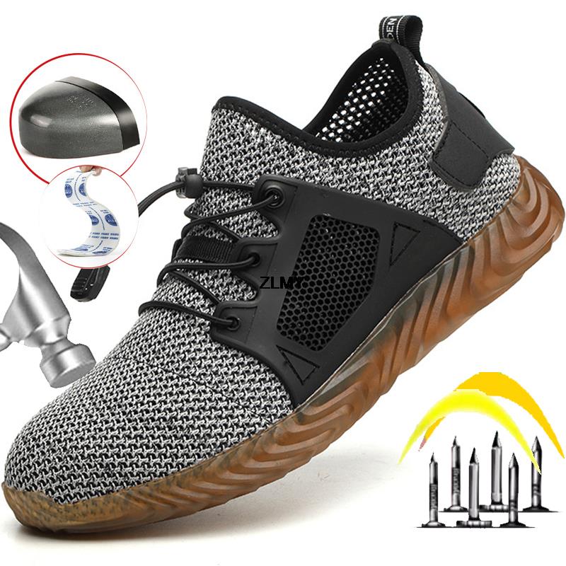 Madingi tinkliniai apsauginiai batai Vyriški vasariniai plieniniai darbo batai Nepramušami, nesudužę Darbo saugos batai Vyriški, kvėpuojantys apsauginiai batai, vyriški