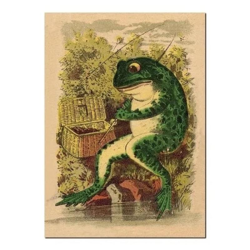 Vintage Animals Posters Banjo Frog Cartoon Canvas Painting and Prints Funny Nursery Wall Art Picture for Living Room Home Decor