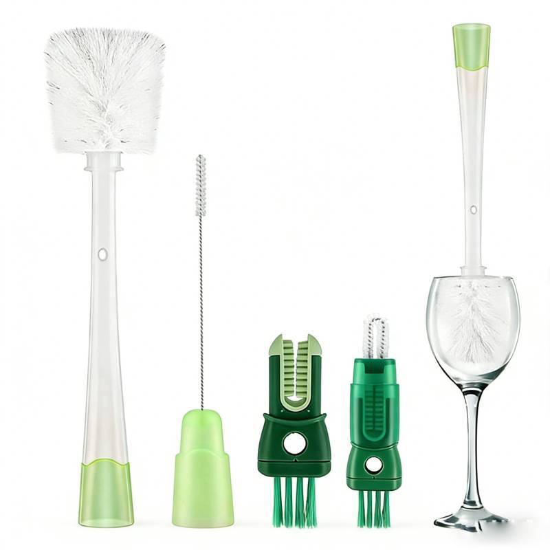 

Stainless Steel Five In One Cup Brush With Long Handle For Bottles And Mugs зелений