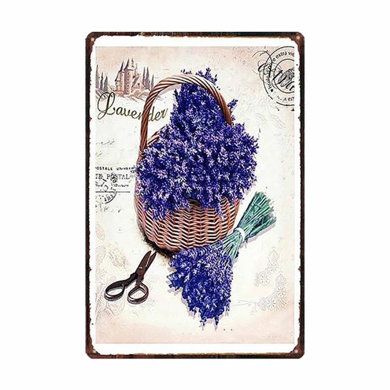 Lavender Metal Plate Flower Farmhouse Tin Signs Plaque Vintage Wall Art Poster Home Garden Decor 20x30cm