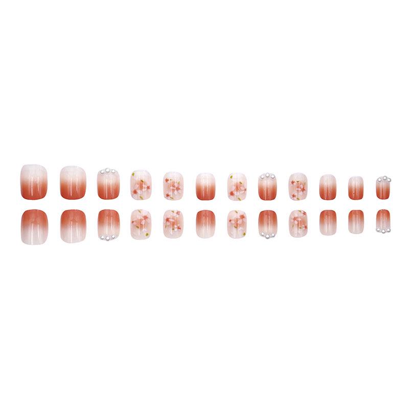 Pearl Inlaid Floral Ice-Clear Nail Art: Short, Cute, Gentle-Style Detachable Nails