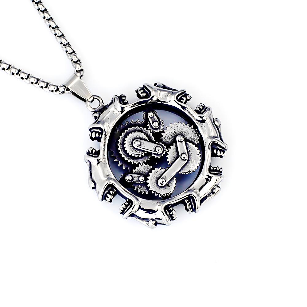 Hip Hop Chinese Dragon Embossed Round Pendant Necklace for Men and Women - Titanium Stainless Steel.