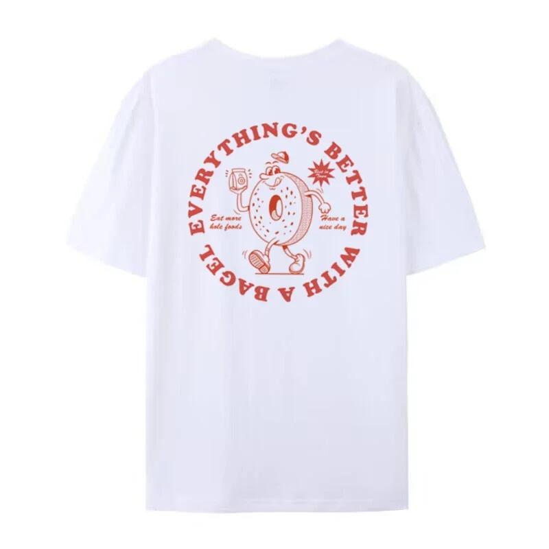 

Ретро мультяшная футболка с принтом бейгла на спине для женщин, милые забавные футболки для гурманов, рубашка для любителей хлеба, унисекс, оверсайз, винтажные графические футболки XXXXXL белый