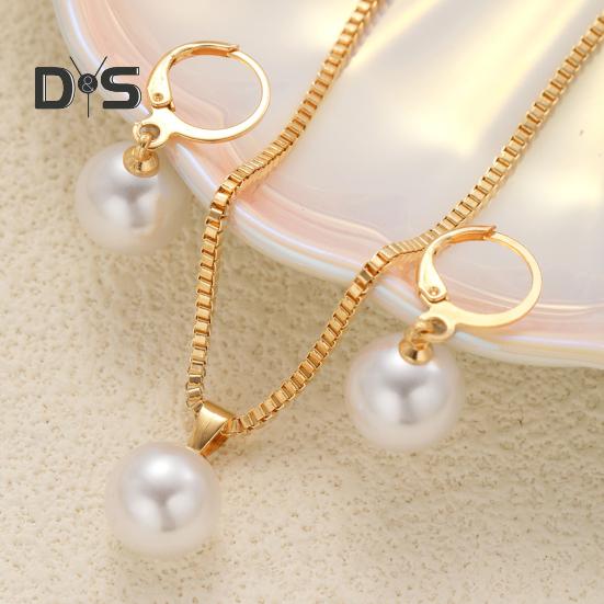 Faux Pearl Jewelry Set for Women White Faux Pearl Necklace Hoop Earrings Set for Bride Bridesmaid Wedding Accessory