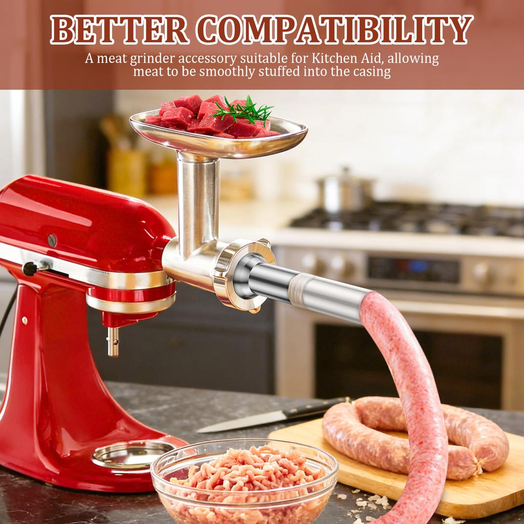 3Pcs Sausage Stuffer Tube Stainless Steel Sausage Filling Funnel with Retainer Ring Homemade Sausage Maker Tube for Meat Grinder