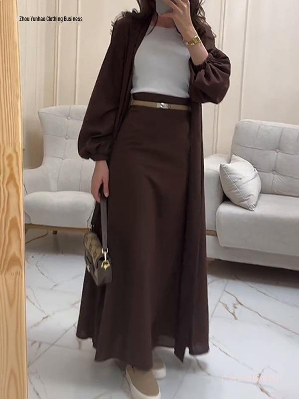 2026 Spring European & American V-neck Long Sleeve Casual Fashion Long Skirt Two-piece Set