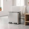 2 X 20L Double Kitchen Bin, Stainless Steel Pedal Rubbish Bin with Dual Compartments, Soft Close Lids, Silver Tone