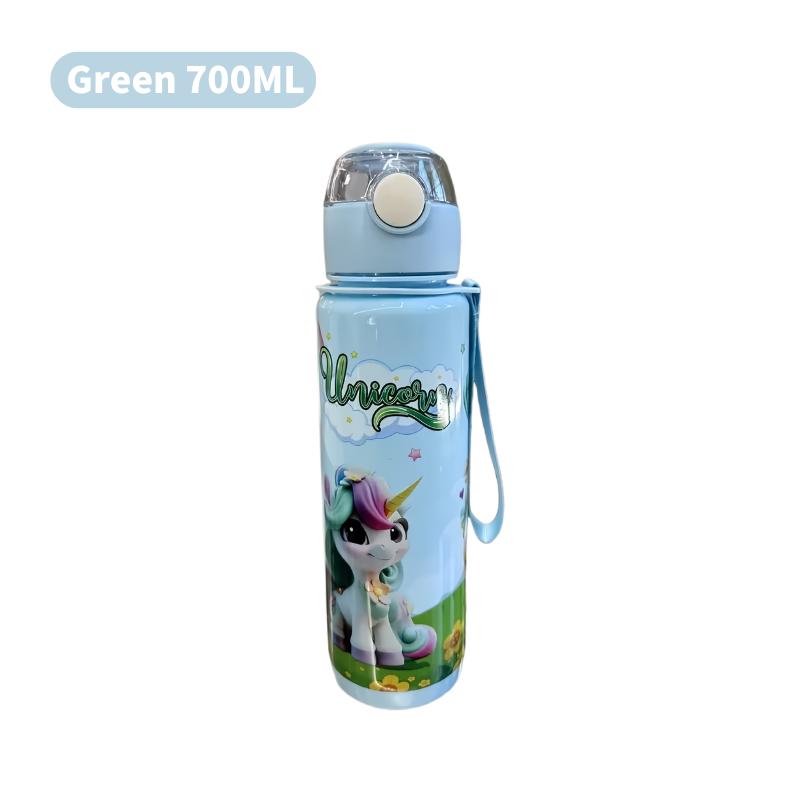 

700ml Cute Cartoon Plastic Straw Water Cup with Hand-held Ring BPA-Free High Temperature Resistant Portable Outdoor Water Bottle 700ml зелёный