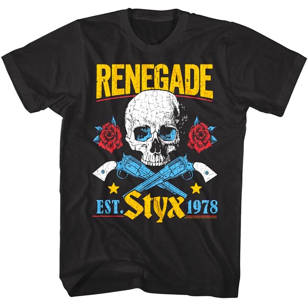 Мужская футболка Styx Renegade Skull Пистолеты Розы 1978 Рок-группа Альбом Концерт L