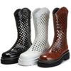Fashion Women'S Hollow Ankle Boots Platform Spring Summer 2025 New Breathable Hole Hole Western Cool Boots Net Chelsea Boots