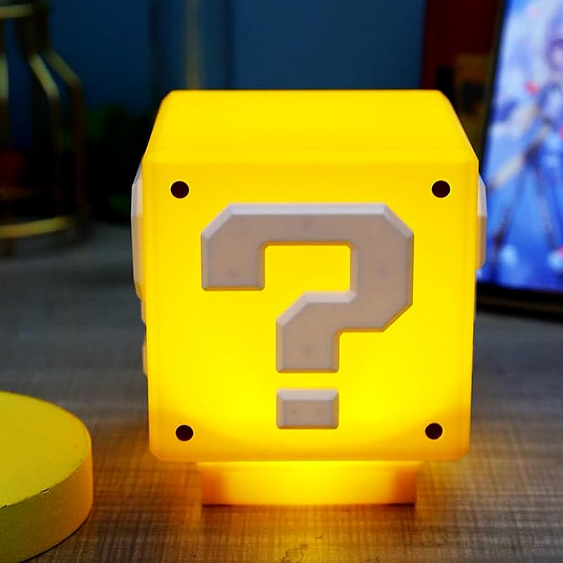 TLAOTNIY Super Bros Mini Question Block Night Lights - USB Powered Bedside Lamp with Game Sound Effects - Gift for Friends & Fans 1Pack