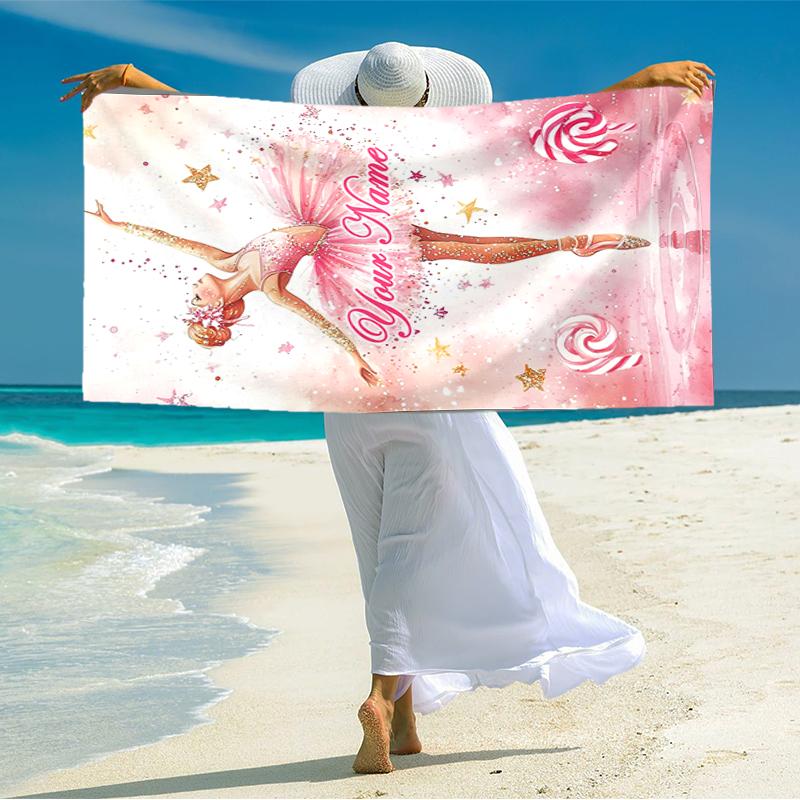 1PC Custom Name Ballerina Stars Beach Towel Highly Absorbent And Sand-Resistant Towel for Swimming, Pool, Yoga, And Travel Lightweight