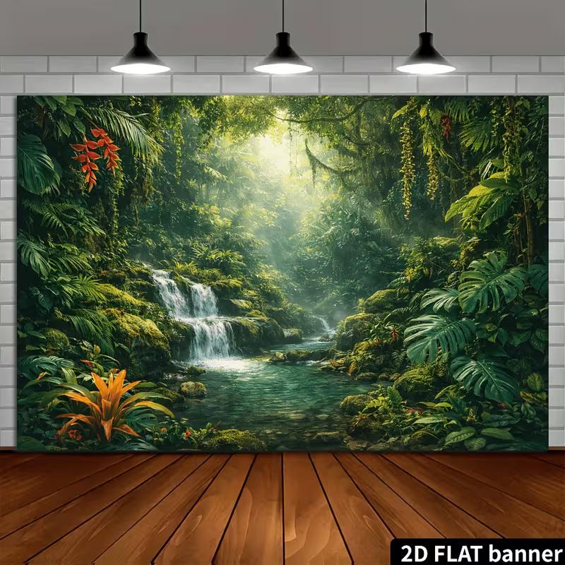 2D Wild Rainforest Water Creek Nature Landscape Photo Backdrop Banner