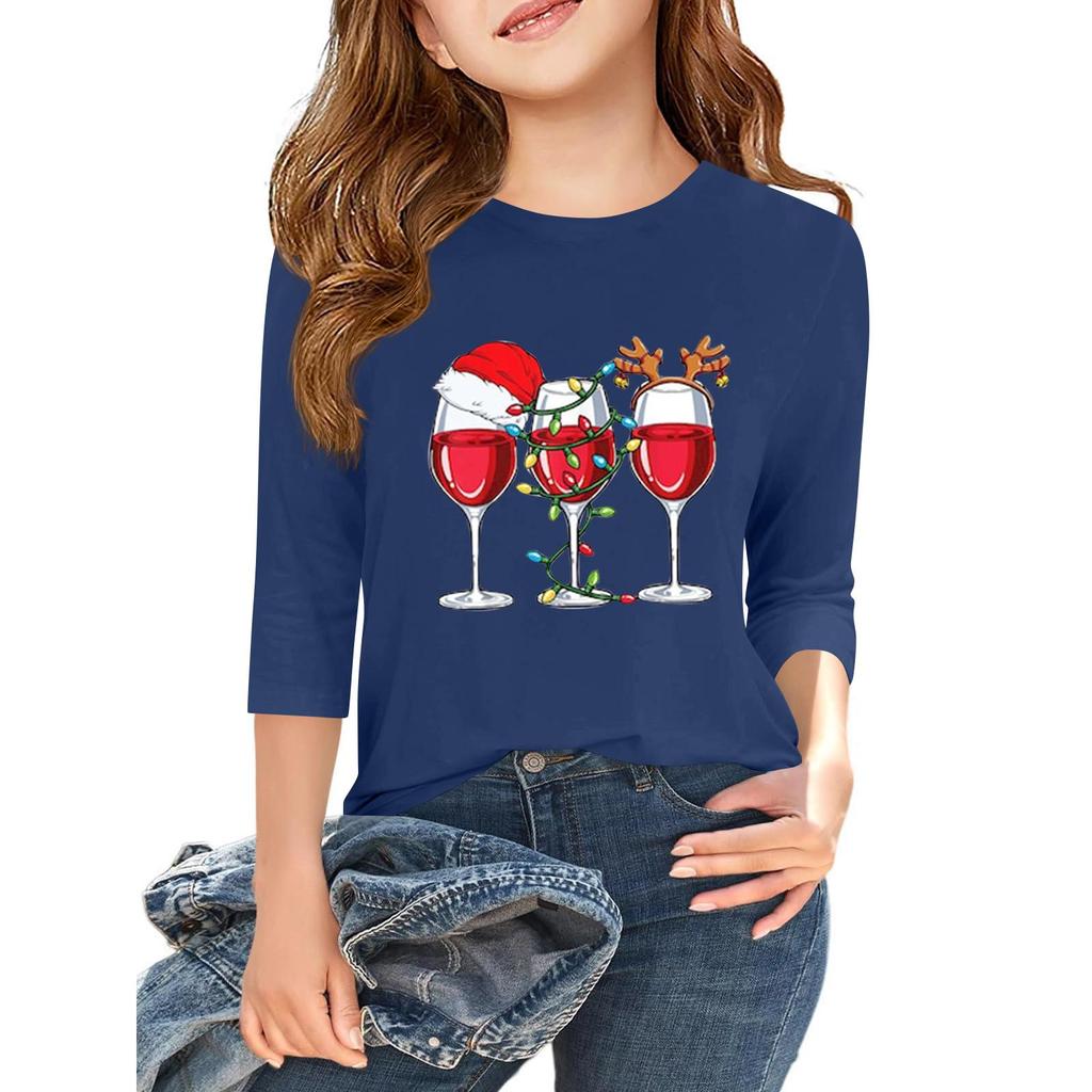 Children's 3/4 Sleeve Independence Day Printed Round Neck Casual T-shirt