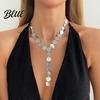 Tank Top Necklace Chunky Y Necklace Metal Discs Choker Textured
