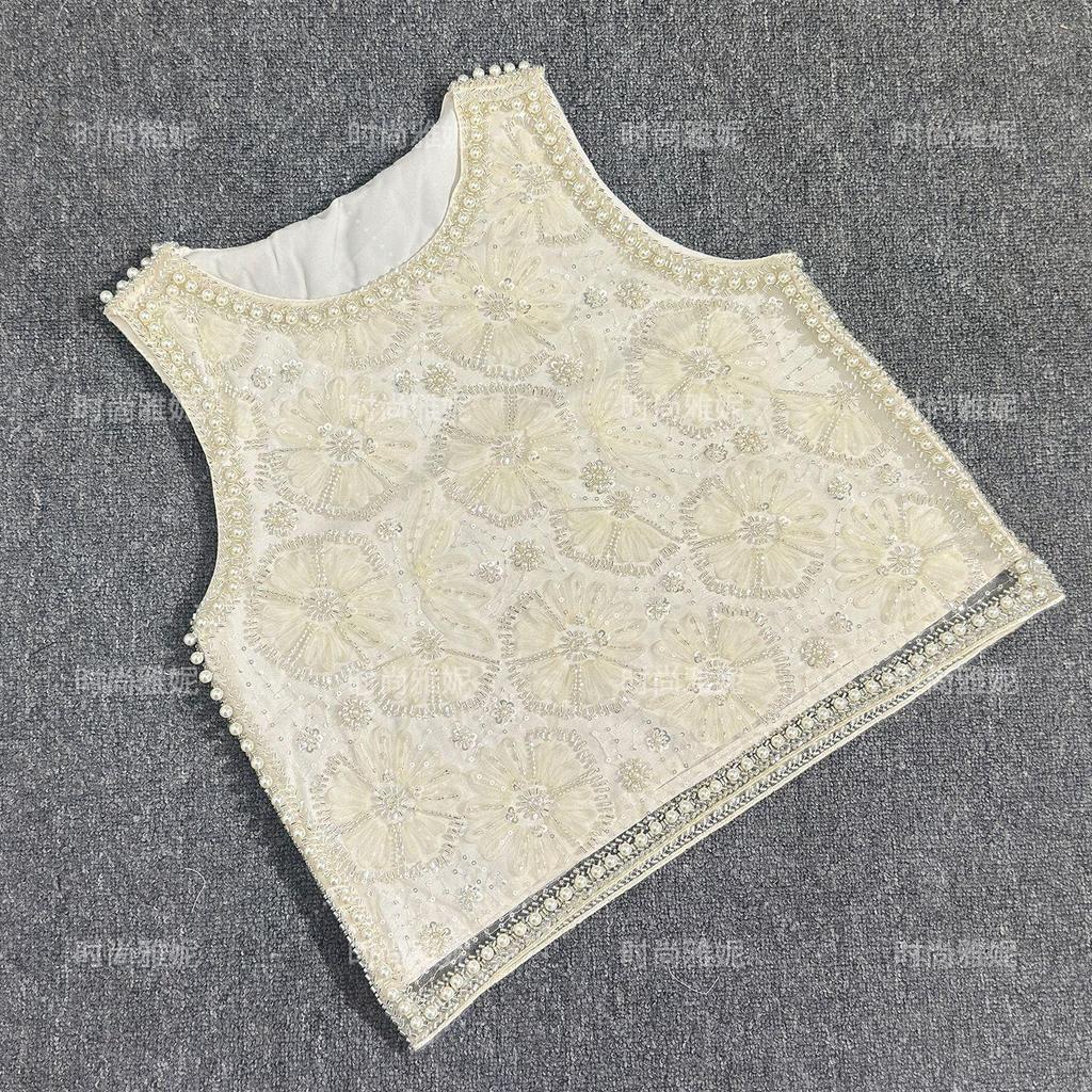 Europäischer & Amerikanischer Stil Pailletten Perlen Blume Weste, Rock und Strickjacke Set