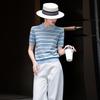 Lanseer 2026 Summer Striped Lapel Knit Top