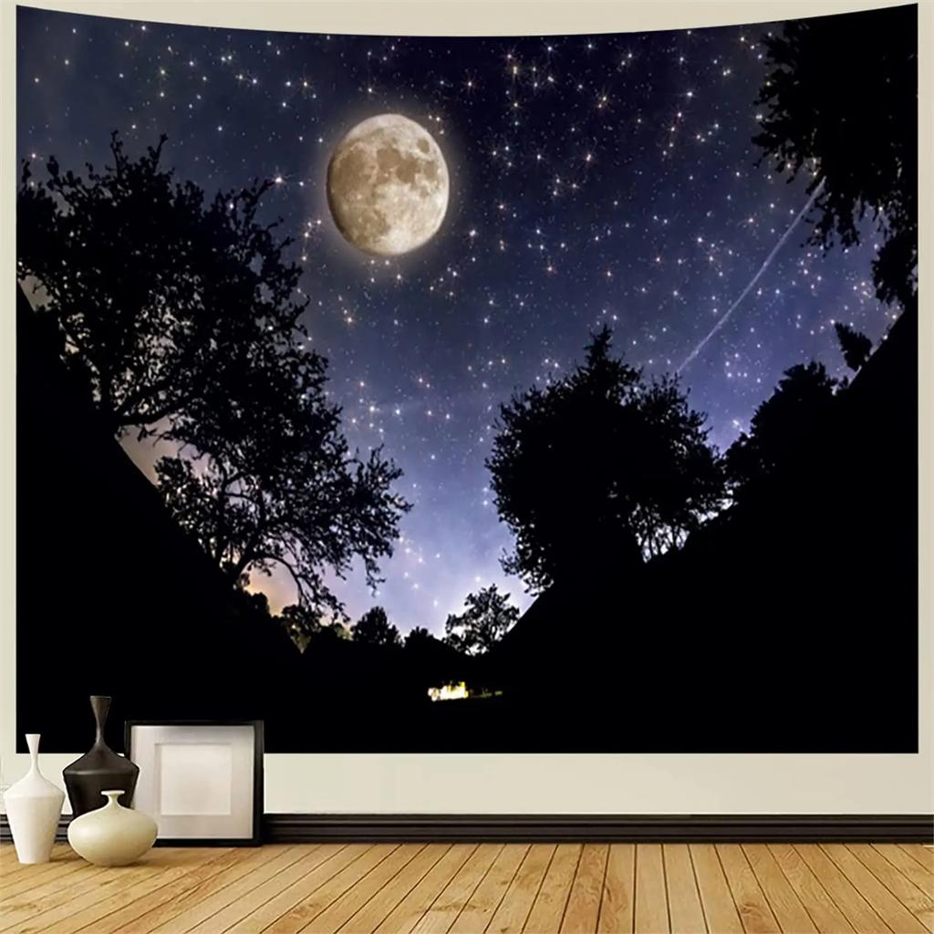 Full Moon Tapestry Galaxy Tree Starry Sky Mystic Psychedelic Art Tapestry bedrooms macrame wall hanging room decor aesthetic