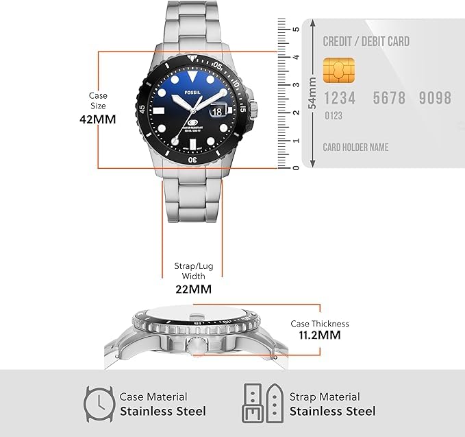 FOSSIL BLUE DIVE Date Stainless Steel Watch Three-Hand