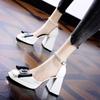 2025 Fashion Women's High Heels Square Toe Bow Tie Chunky Heels Dress Pumps Buckle Strap Crystal Shoes for Shoes Female Zapatos