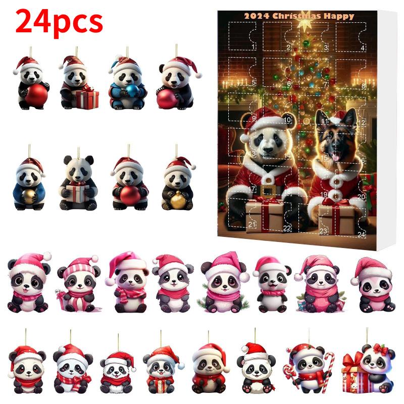 Panda 24pcs Christmas Blind Box Advent Calendar Acrylic Pendant Keychain Gift