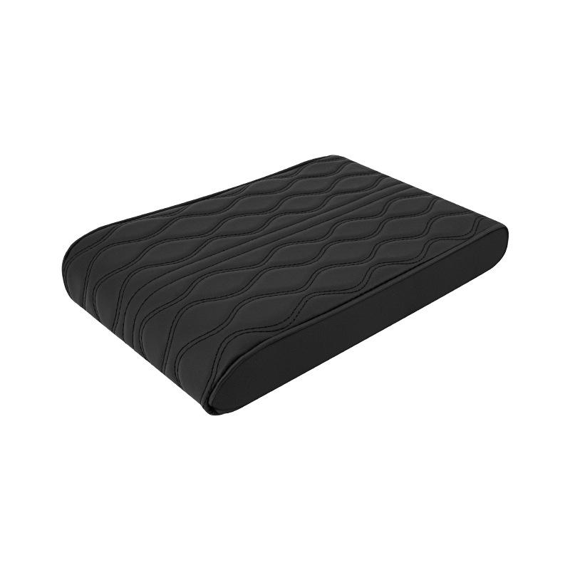 PU Leather Wave Embroider Car Armrest Mat Center Console Protection Cushion Auto Storage Box Cover Pad - Black