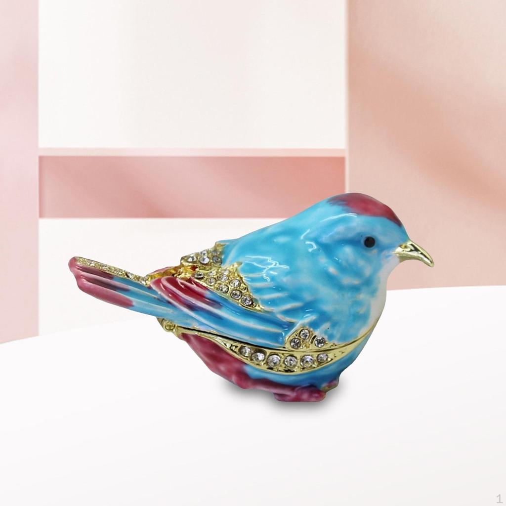 Holder, Enamel Hinged Jewelry Box, Bird Trinket Box Organizer Display for Christmas Earrings