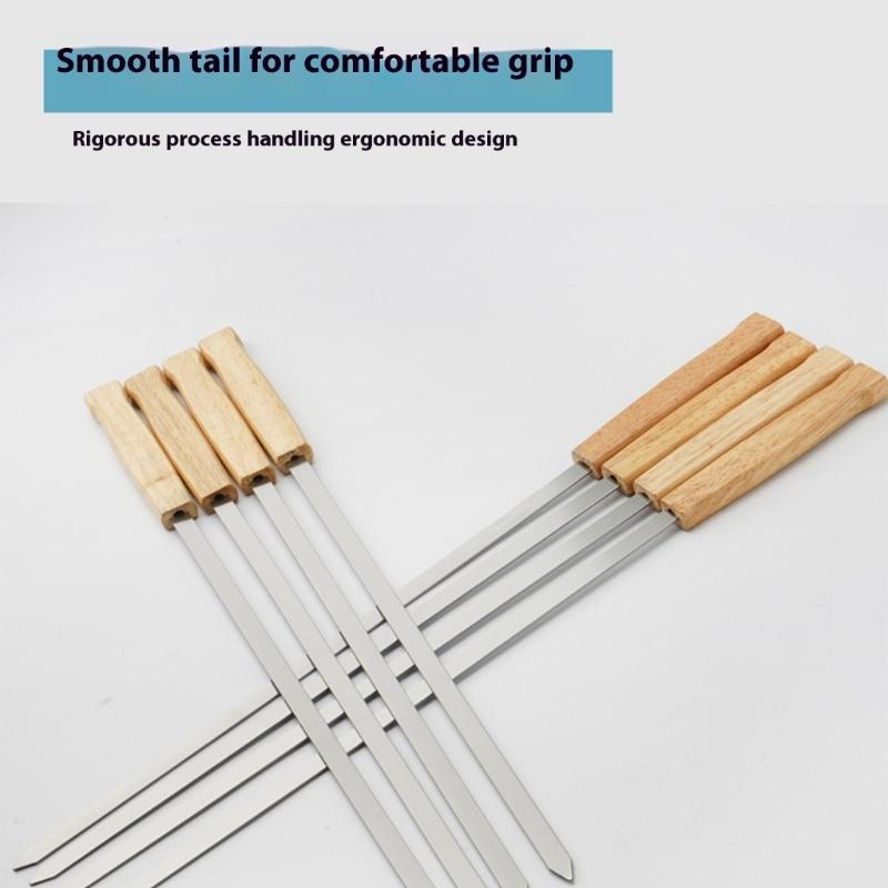 8Pcs Stainless Steels Wide Flat Skewers 17inch Long Kabob Skewers with Wood Handle BBQ Barbecue Skewers Flat Stick