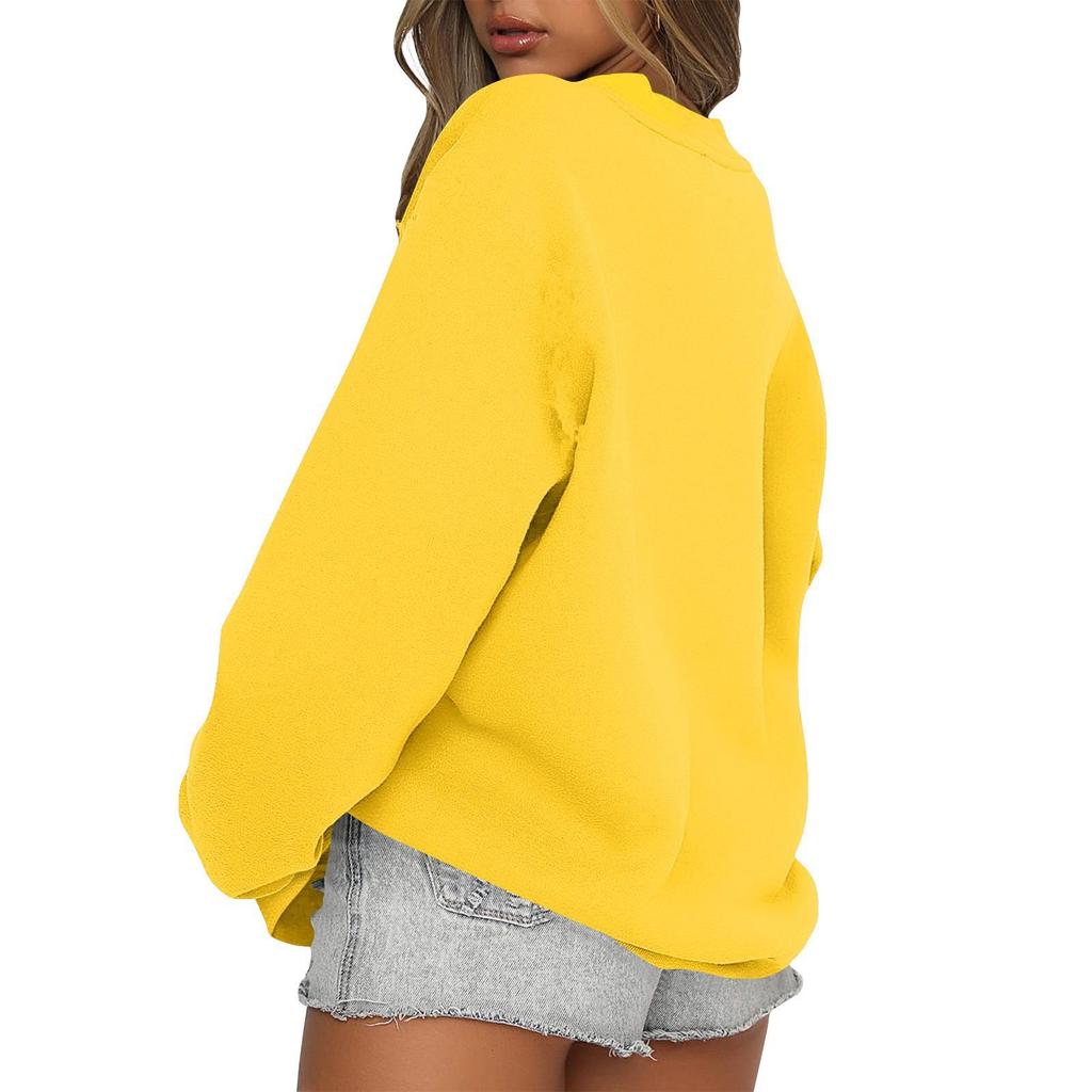 Women's Fashion Plus Velvet Solid Color Round Neck Loose Long Sleeve Hoodie for Autumn/Winter