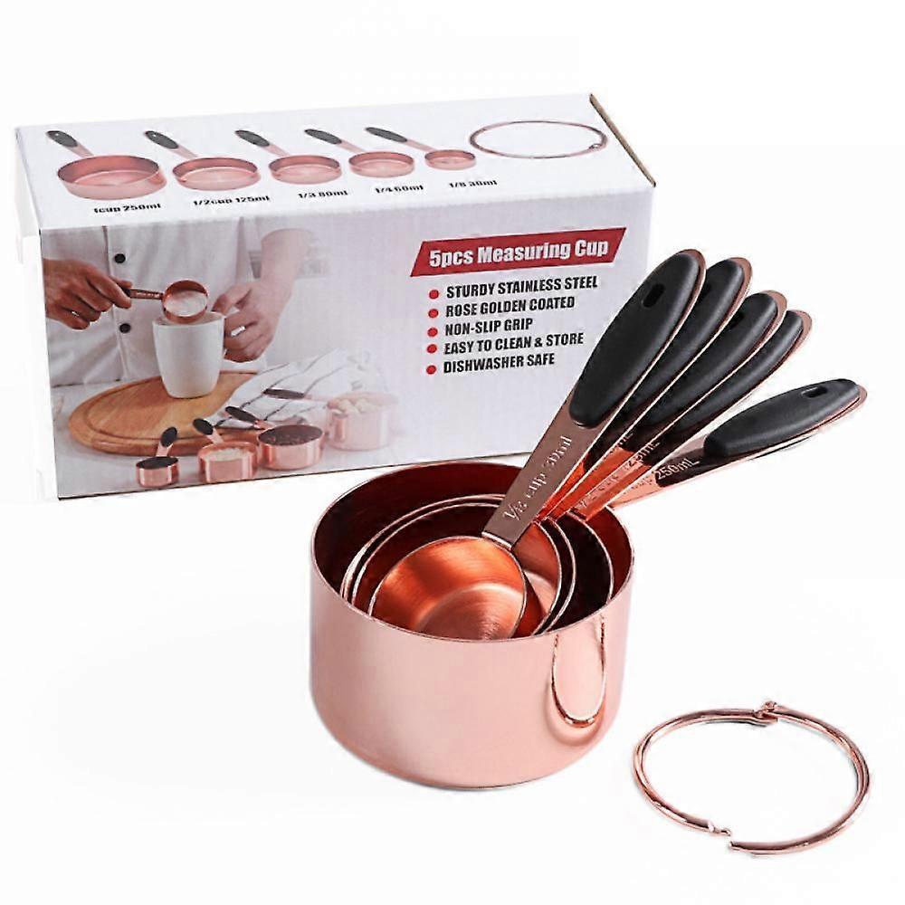 Kitchen Stainless Steel Rose Gold Measuring Cup Set Of 5, Used For Accurate Measurement Of Kitchen Dry Grains, Flour, Liquids, Etc
