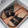 Men Slip On Cork Sandals Clogs Slide Slippers With Double Buckles Suede Leather Comfort Footbed Classics Health Soles Summer