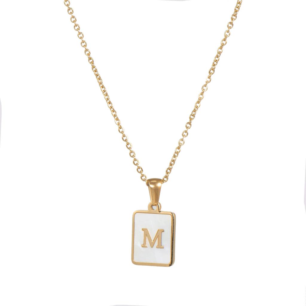 E.B.belle Minimalist Mother of Pearl Shell Stainless Steel Tarnish Free Initial Necklace Gold Plated Letter Necklace for Women