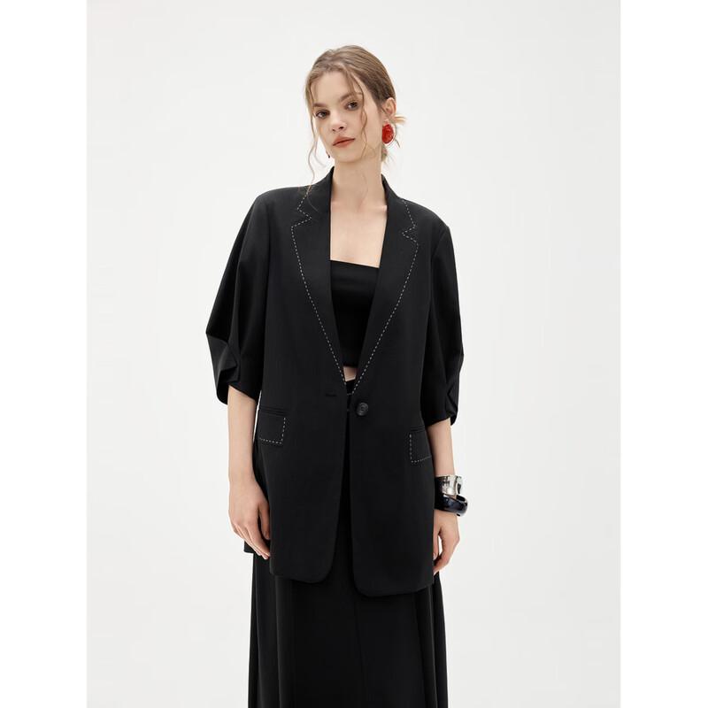 ELLE Color-Block Loose-Fit Linen Blend Blazer
