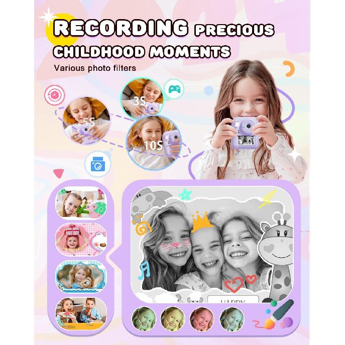 Kids Camera Instant Print, Upgrade Dual-Lens Selfie Digital Camera for Kids, Christmas Birthday Gifts Toys for Boys Girls Age 3-12, HD 1080P Kids