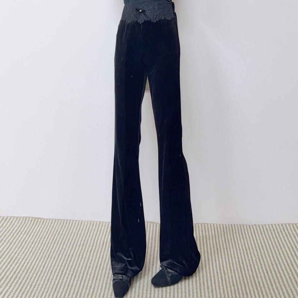 2026 Spring/Autumn Korean Style High-Waisted Slimming Velvet Straight-Leg Micro-Flare Pants