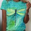 Women's T-shirt with Pink Dragonfly Print Round Neck Top