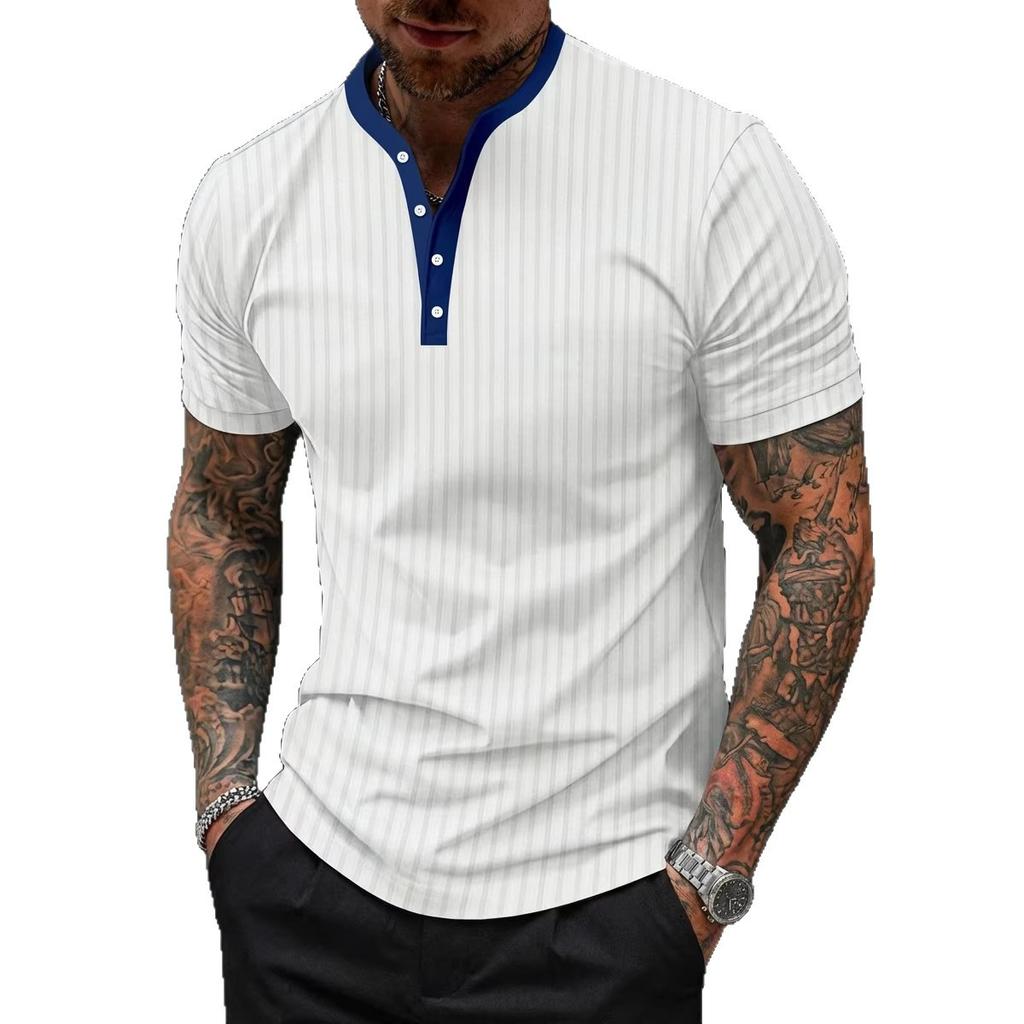 Men's Summer High-Stretch Ribbed Fitness and Casual Fashion Stand-Up Collar Knitted Short-Sleeved Polo Shirt
