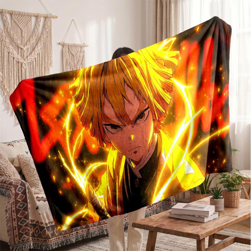Agatsuma Zenitsu Printed Flannel Blanket, Skin Friendly Warm Throw for Indoor Couch Bed Daily Use